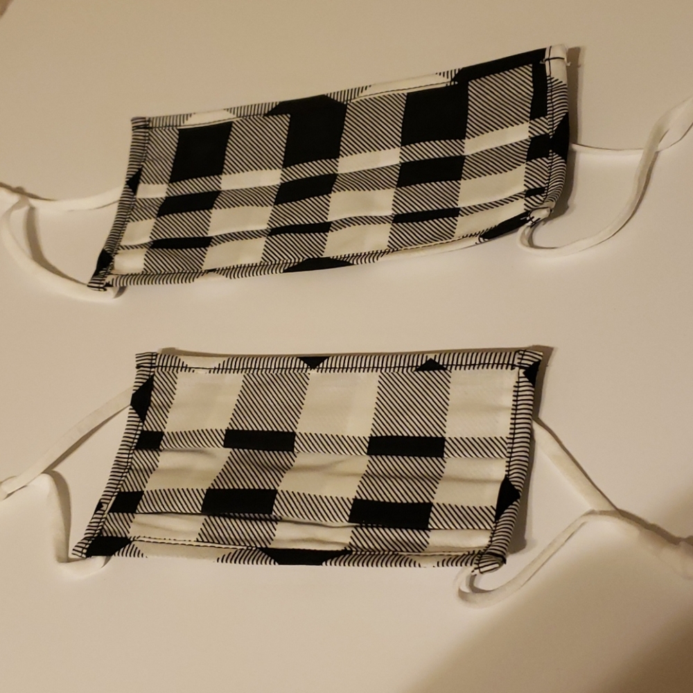 Kid and adult mask set buffalo check